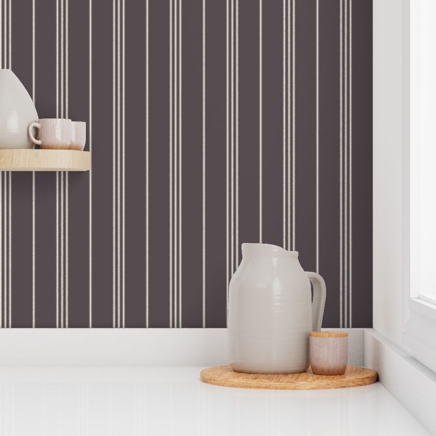 small scale // classic ticking stripes - creamy white_ purple brown 02 - traditional simple minimalist