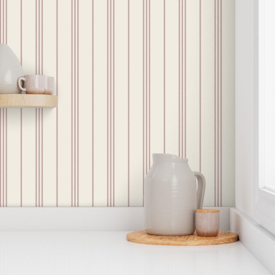 small scale // classic ticking stripes - creamy white_ dusty rose pink - traditional simple minimalist