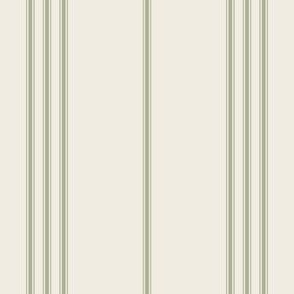 small scale // classic ticking stripes - creamy white_ light sage green - traditional simple minimalist