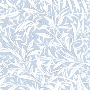 Abstract willow leaves off white on a light blue - large scale