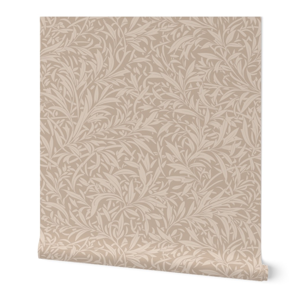 Abstract willow leaves in shades of neutral beige on a darker earthy brown beige - medium scale