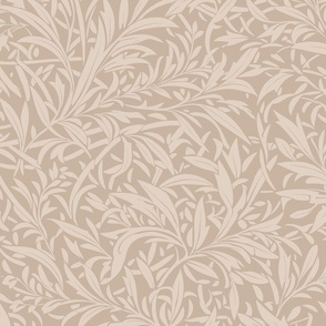 Abstract willow leaves in shades of neutral beige on a darker earthy brown beige - medium scale