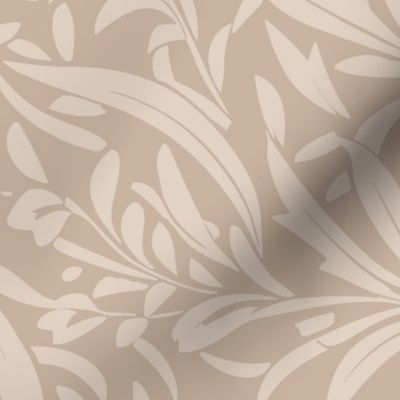 Abstract willow leaves in shades of neutral beige on a darker earthy brown beige - large scale