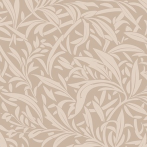 Abstract willow leaves in shades of neutral beige on a darker earthy brown beige - large scale