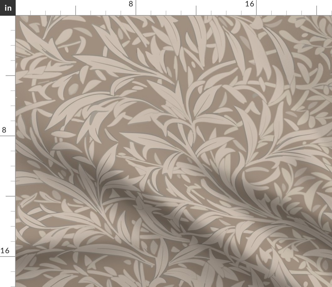 Abstract willow leaves in shades of neutral beige on a darker earthy brown beige - large scale