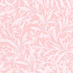 Abstract willow leaves in shades of light pink on a darker pink - large scale