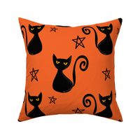  Halloween Retro Black Cat Pentagram Orange