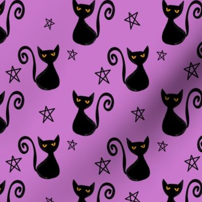  Halloween Retro Black Cat Pentagram Lilac
