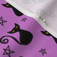  Halloween Retro Black Cat Pentagram Lilac