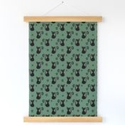  Halloween Retro Black Cat Pentagram Artichoke Green 