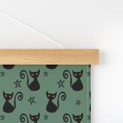  Halloween Retro Black Cat Pentagram Artichoke Green 