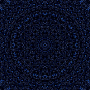 Cobalt Blue on Black Mandala Kaleidoscope Medallion Flower
