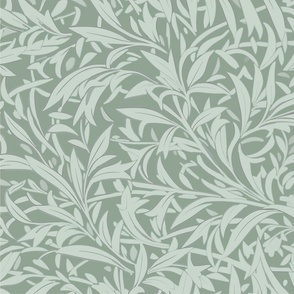 Abstract willow leaves in shades of light green on a darker green - large scale