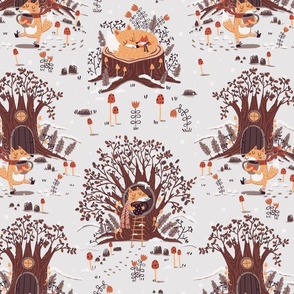 Apricity Cute Fox Baby Nursery Grey Background 26.67"