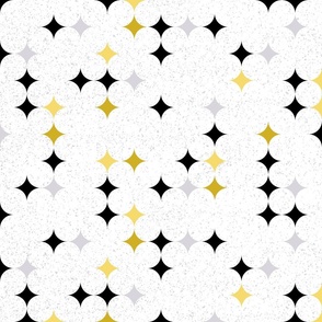 Black and White, Gold and Grey Stars on a White Background