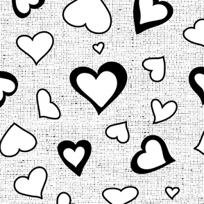 Black and White Hearts on White Textured Background