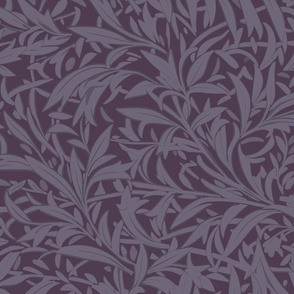 Abstract willow leaves in shades of dark violet / mauve on a dark purple - large scale