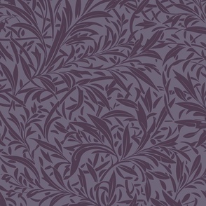 Abstract willow leaves in shades of dark violet / mauve on a dark purple - medium scale