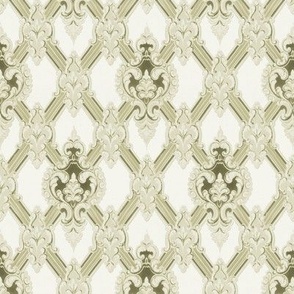 1910 Vintage Cartouche and Lattice Damask in Sage Green - Coordinate