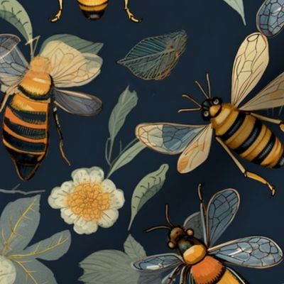 art nouveau botanical bees inspired by modigliani