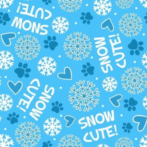 Large Scale Snow Cute! Winter Snowflakes and Paw Prints in Blue