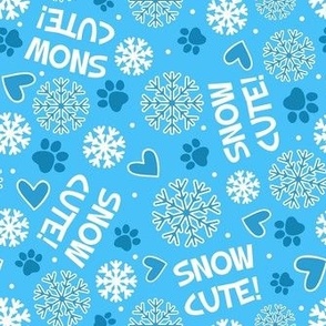 Medium Scale Snow Cute! Winter Snowflakes and Paw Prints in Blue