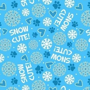 Small-Medium Scale Snow Cute! Winter Snowflakes and Paw Prints in Blue