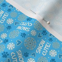 Small Scale Snow Cute! Winter Snowflakes and Paw Prints in Blue