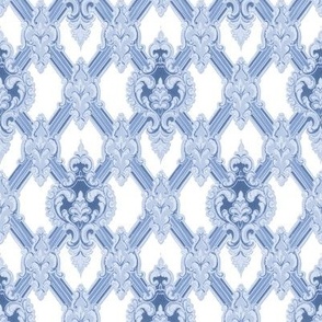 1910 Vintage Cartouche and Lattice Damask in Wedgewood Blue - Coordinate