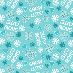 Large Scale Snow Cute! Winter Snowflakes and Paw Prints in Aqua Blue