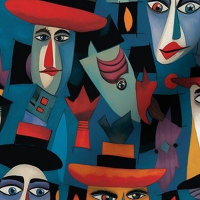 modigliani inspired clowns in cubism vintage fashion