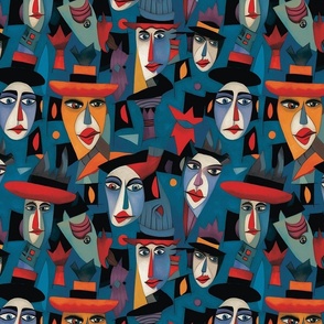 modigliani inspired clowns in cubism vintage fashion