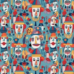 modigliani inspired cubism clowns