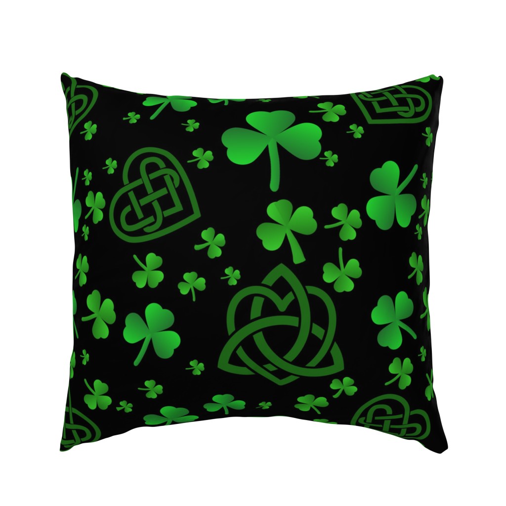 Happy St Paddy's Day with Celtic Symbols with Shamrocks on Black