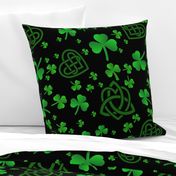 Happy St Paddy's Day with Celtic Symbols with Shamrocks on Black