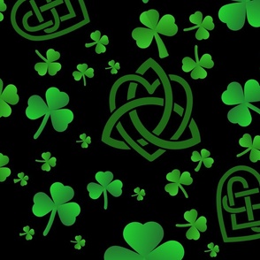 Happy St Paddy's Day with Celtic Symbols with Shamrocks on Black