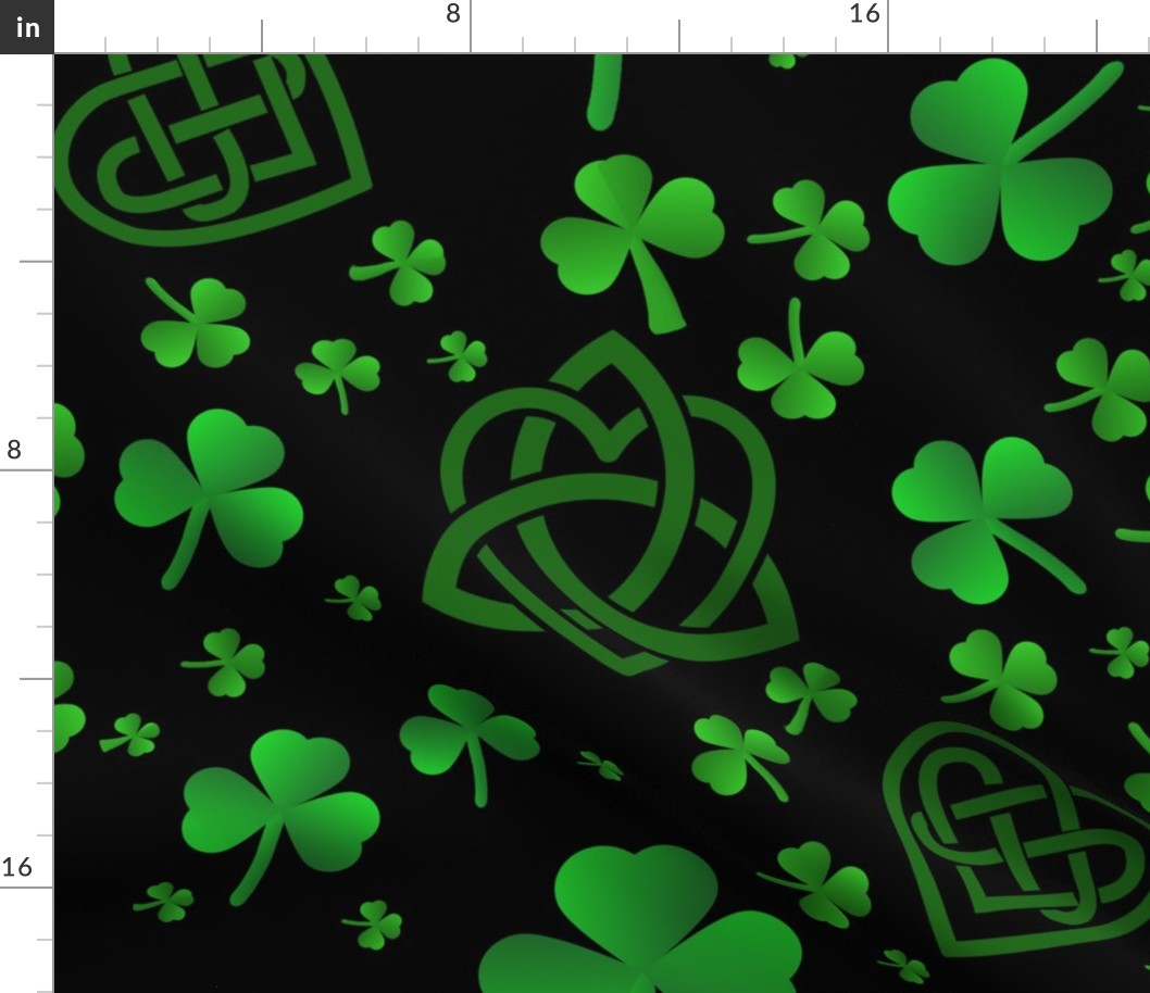 Happy St Paddy's Day with Celtic Symbols with Shamrocks on Black