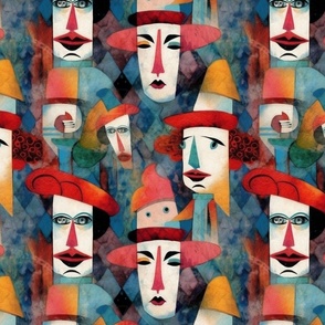 cubism clowns inspired by modigliani