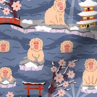 Japanese monkeys enjoying apricity in the hot springs - small scale
