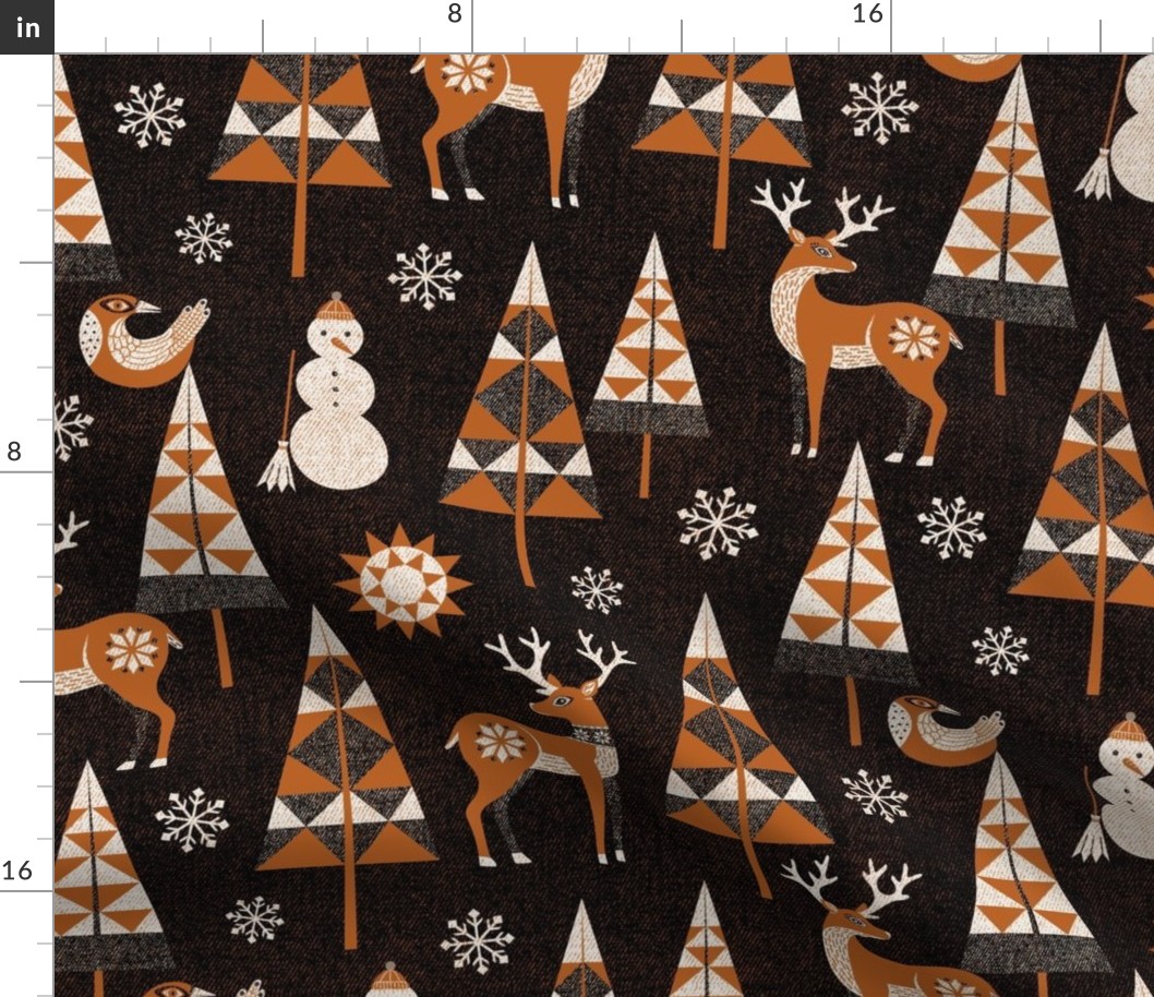 (L) Looking for a snowman on a dark Winter day black white orange