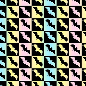 bats checkerboard 2 black and pastel rainbow