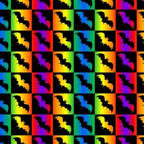 bats checkerboard 2 black and rainbow