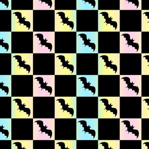 bats checkerboard black and pastel rainbow