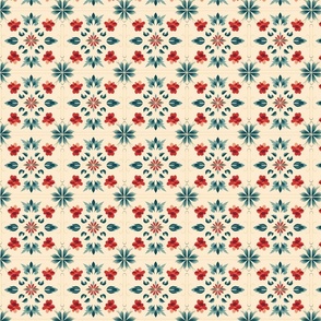 Green and Red Floral Tile Pattern