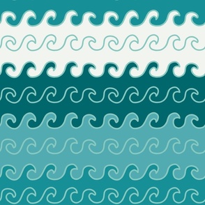 Mermaid waves in teal blue and green