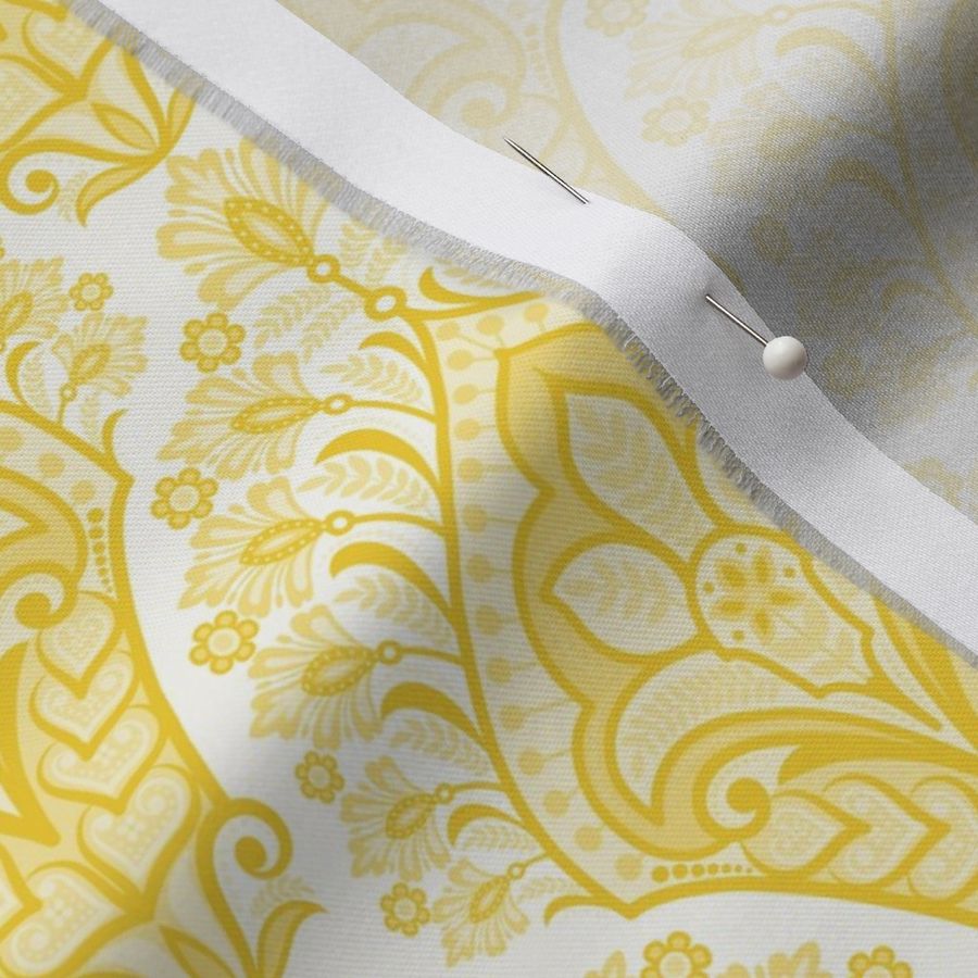 Rococo Flower Basket Damask in Safron Yellow - Coordinate