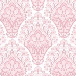 Rococo Flower Basket Damask in Cameo Pink - Coordinate