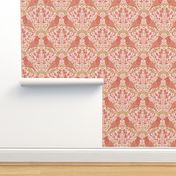 Hand-Drawn Winter Cardinal Birds with Suns in Red, Pink and Gold on a Blush Pink Ground Color