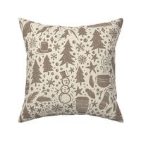 Cozy Winter Hygge - tea, cocoa, books, candles, snowflakes - textured brown tan and cream - large