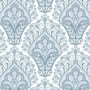 Rococo Flower Basket Damask in French Blue - Coordinate